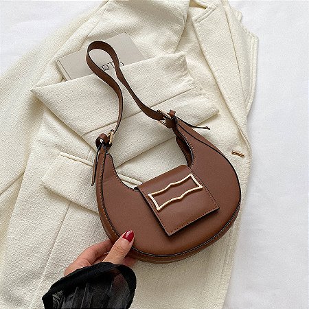 Bolsa Tiracolo Canoa - Cor Marrom, Couro Sintético - Modelo Nanda