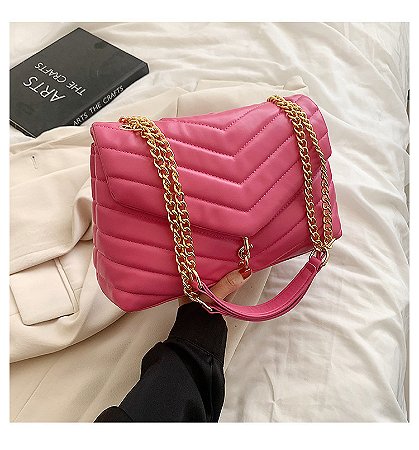 Bolsa Tiracolo Transversal Matelassê - Cor Rosa, Couro Sintético - Modelo Emilly