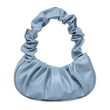 Bolsa Baguette Pregueada - Cor Azul, Couro Sintético - Modelo Vicky