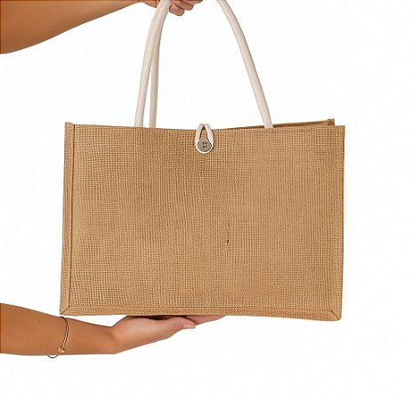 Bolsa Tecido Rústico Média - Cor Bege - Modelo Ellie
