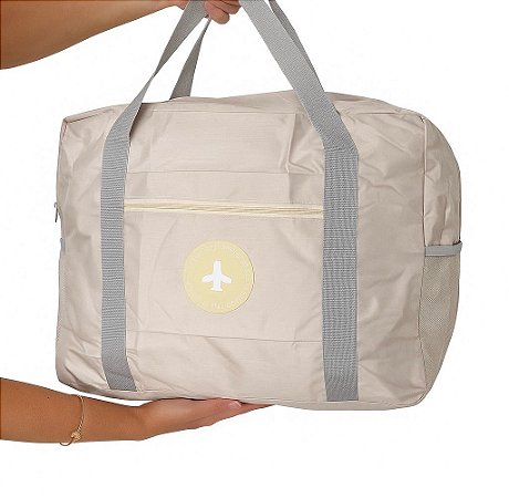 Bolsa Viagem - Cor Bege, Tactel - Modelo Flora