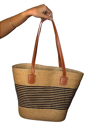 Bolsa Tote - Cor Marrom, Palha sintética - Modelo Mary