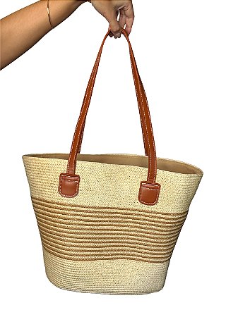 Bolsa Tote - Cor Branco, Palha sintética - Modelo Mary