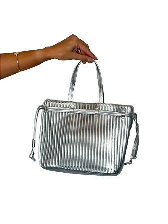 Bolsa Tote - Cor prata, Couro Sintético - Modelo Olga
