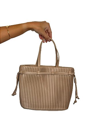 Bolsa Tote - Cor bege, Couro Sintético - Modelo Olga