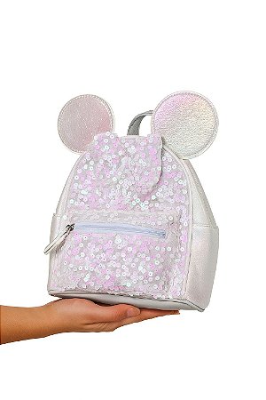 Mochila infantil Paetê - Cor Branco, Couro Sintético - Modelo Bia