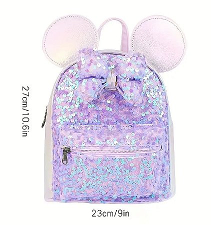 Mochila infantil Paetê - Cor Lilás, Couro Sintético - Modelo Bia