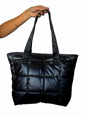 Bolsa Tote Puffer - Cor Preto, Poliéster - Modelo Sarah