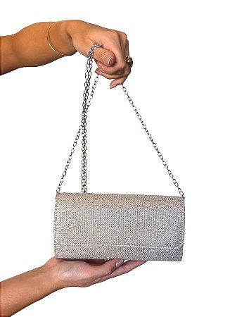 Bolsa de festa Clutch - Cor Bege, Couro Sintético brilhante - Modelo Lara