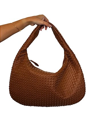 Bolsa de ombro meia-lua - Cor Marrom, Couro Sintético trançado - Modelo Adele