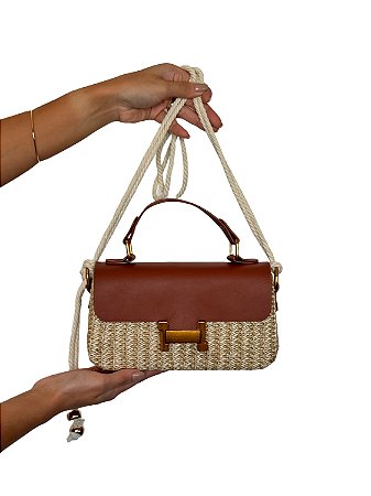 Bolsa Transversal - Cor Marrom, Palha sintética - Modelo Gisela