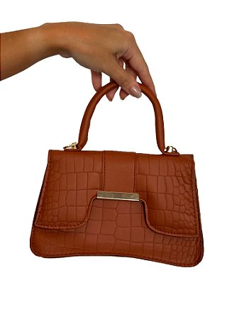 Bolsa Tiracolo Transversal Croco - Cor Marrom, Couro Sintético - Modelo Cecilia