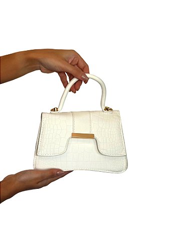Bolsa Tiracolo Transversal Croco - Cor Bege, Couro Sintético - Modelo Cecilia