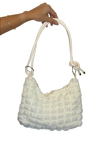 Bolsa com Textura Bolha - Cor Branco, Nylon - Modelo Matilda