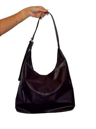 Bolsa Tote de ombro - Cor Marrom Escuro, Couro Sintético - Modelo Rebeca