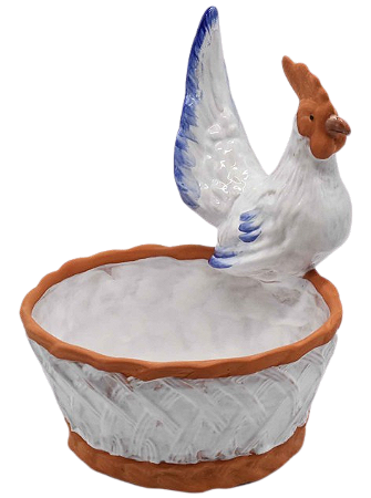 CACHEPOT CESTARIA COM GALO M AZUL E TERRACOTA