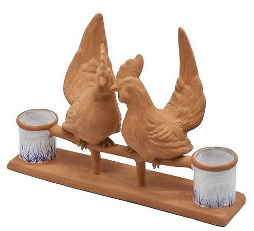 Poleiro de galo e galinha terracota