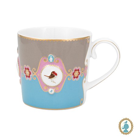 Caneca Pequena Medallion Azul/Cáqui - Love Birds