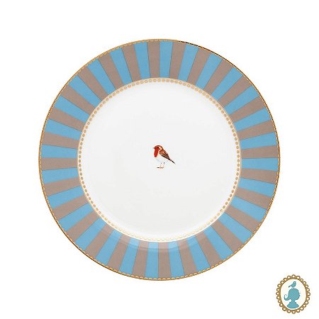 Prato de Jantar Azul Stripes - Love Birds