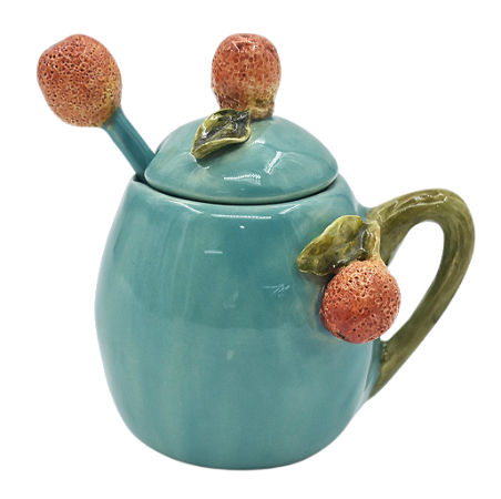 AÇUCAREIRO COM APLICAÇÃO DE LARANJA E COLHER ESTILIZADA