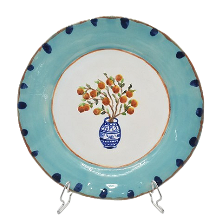 PRATO SOBREMESA COM DESENHO DE VASO DE LARANJA