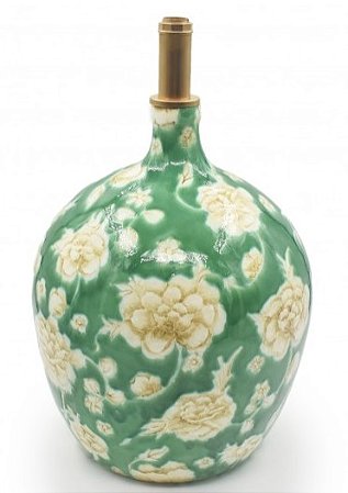 BASE DE ABAJUR GARRAFÃO VERDE E FLORAL