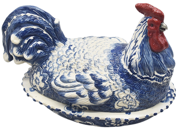 BOWL G DE GALO AZUL E BRANCO COM FLORES