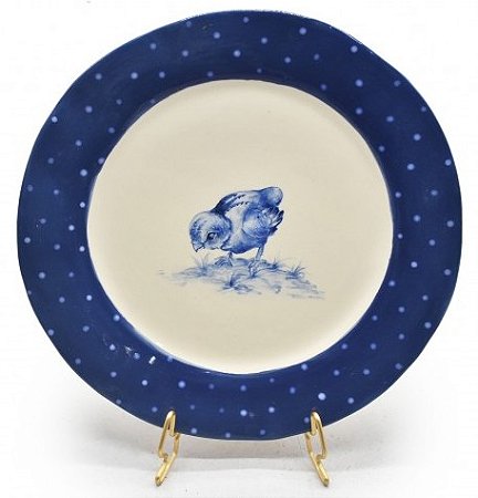 PRATO SOBREMESA AMASSADO COM BORDA AZUL