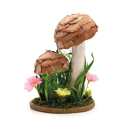 Cogumelo Decorativo c/ Grama e Flor