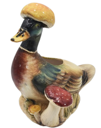 VASO PATO COLORIDO COM APLICAÇÃO DE COGUMELOS