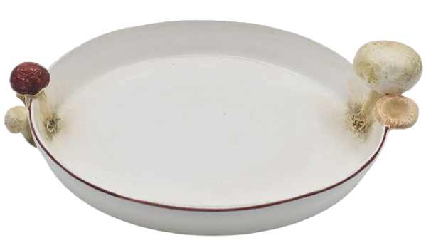 Travessa redonda M com aplicação de Cogumelos