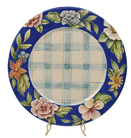 Prato raso relevo xadrez Chita Maria Azul