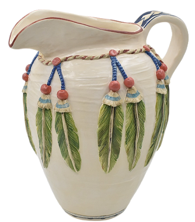 BOTIJA COM RELEVO E PENAS VERDES