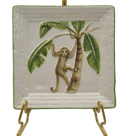 Mini cinzeiro quadrado com relevo bananeira e macaco