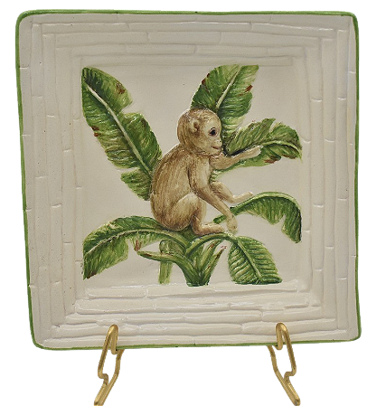 Mini cinzeiro quadrado M relevo bananeira e macaco