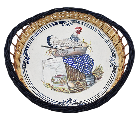 Cesta de vime M Galinha no pano azul