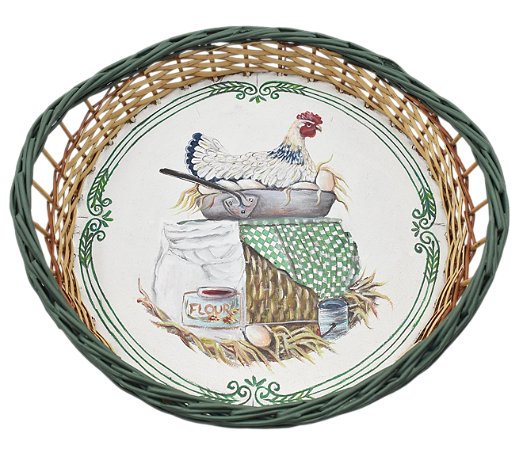 Cesta de vime M Galinha no pano verde