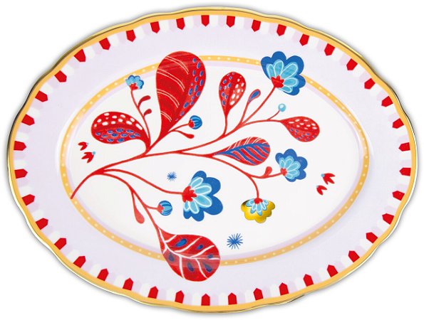 MAMMA MIA Travessa oval folhas porcelana