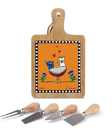 TÁBUA APERITIVO COM FACAS QUEIJO COCORICO