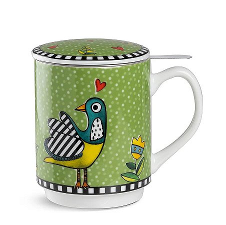 CANECA PARA CHÁ COM INFUSOR VERDE COCORICÓ
