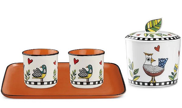 SET BANDEJA/2 COPOS ESPRESSO/ACUCAREIRO LARANJA COCORICO