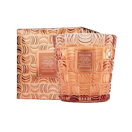 VELA VASO PEDESTAL 3 PAVIOS +80H SPICED PUMPKIN LATTE