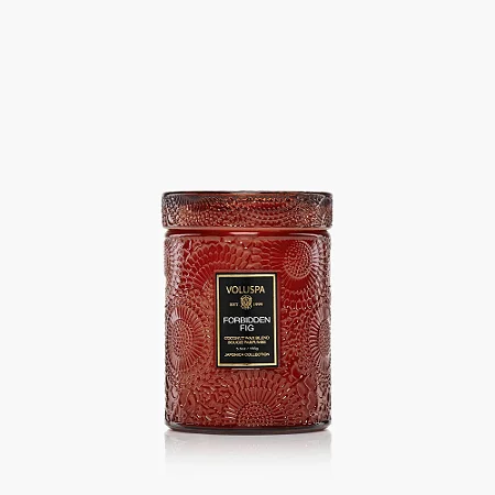MINI VELA POTE VIDRO 50H RELEVO FORBIDDEN FIG
