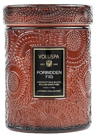 MINI VELA POTE VIDRO 50H RELEVO FORBIDDEN FIG