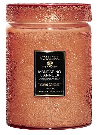 VELA POTE VIDRO G 100H TAMPA VIDRO MANDARINO CANNELA