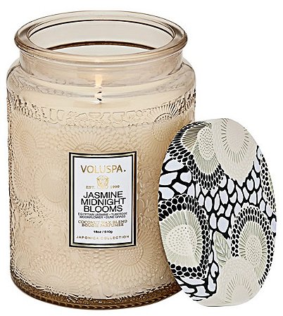 VELA POTE VIDRO G 100H RELEVO JASMINE MIDNIGHT BLOOMS