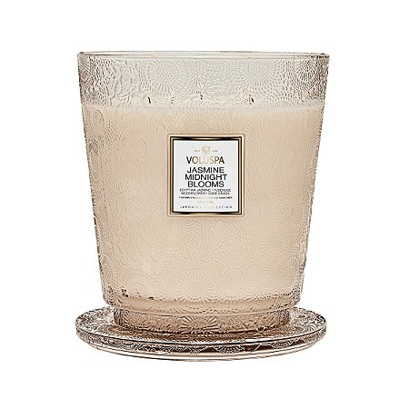 VELA POTE VIDRO +250H 5 PAVIOS JASMINE MIDNIGHT BLOOMS