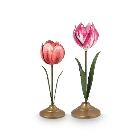 Set/2 Castiçais Tulipa Rosa - Home Accessories