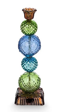Castiçal de Vidro Bead Azul/Verde 30