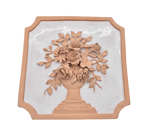 Placa de parede terracota e branca Flores no vaso